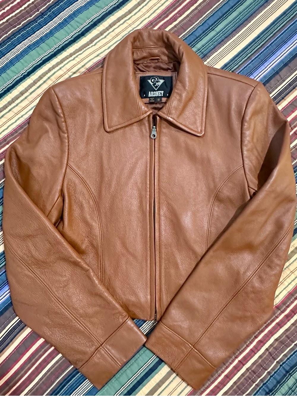 Women’s Ardney Retro Tan Leather Jacket - Classic Zip Front